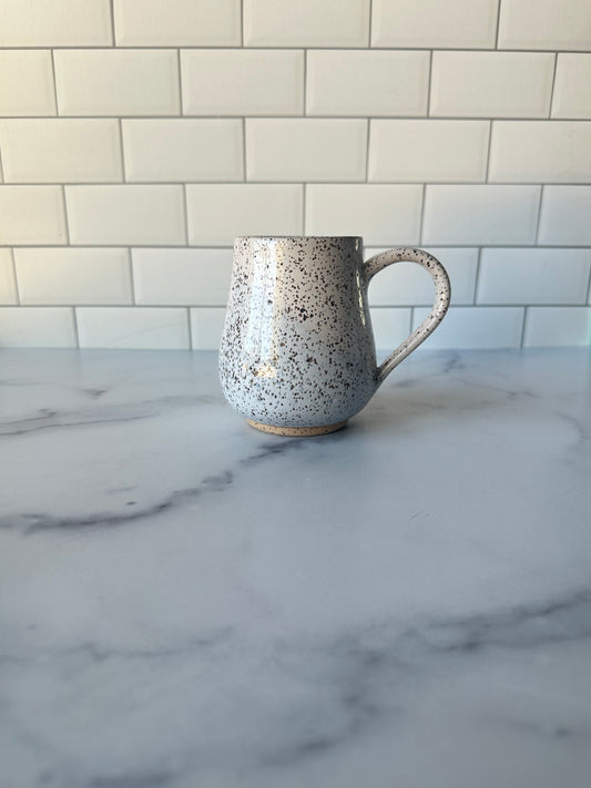 White Drop Mug with a hint of Light Blue on Speckled Clay