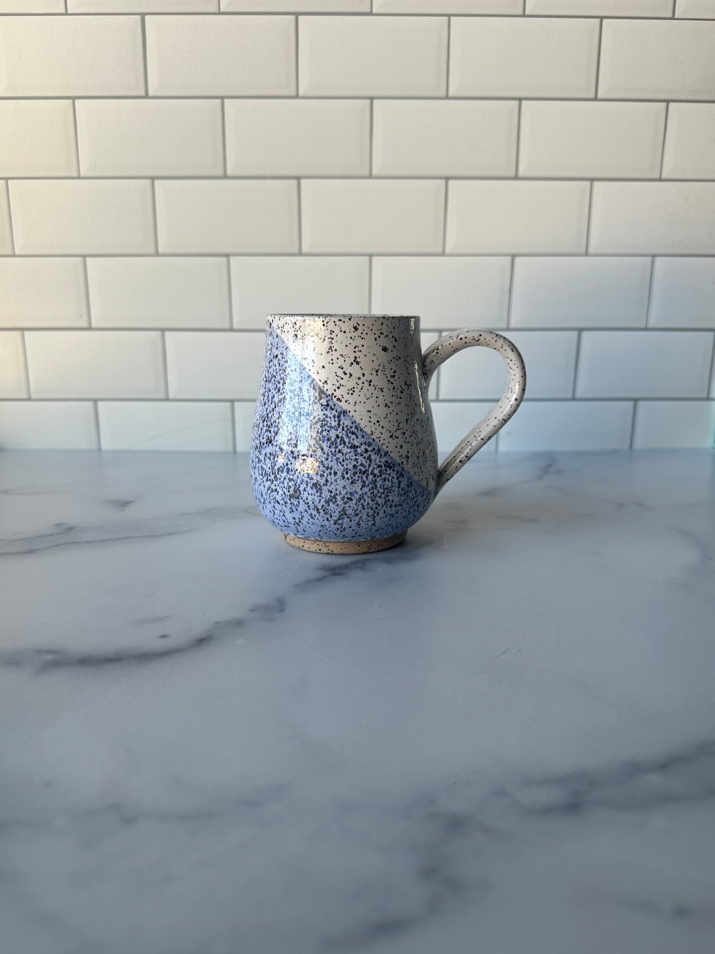 Cobalt and White Drop Mug on Speckled Clay