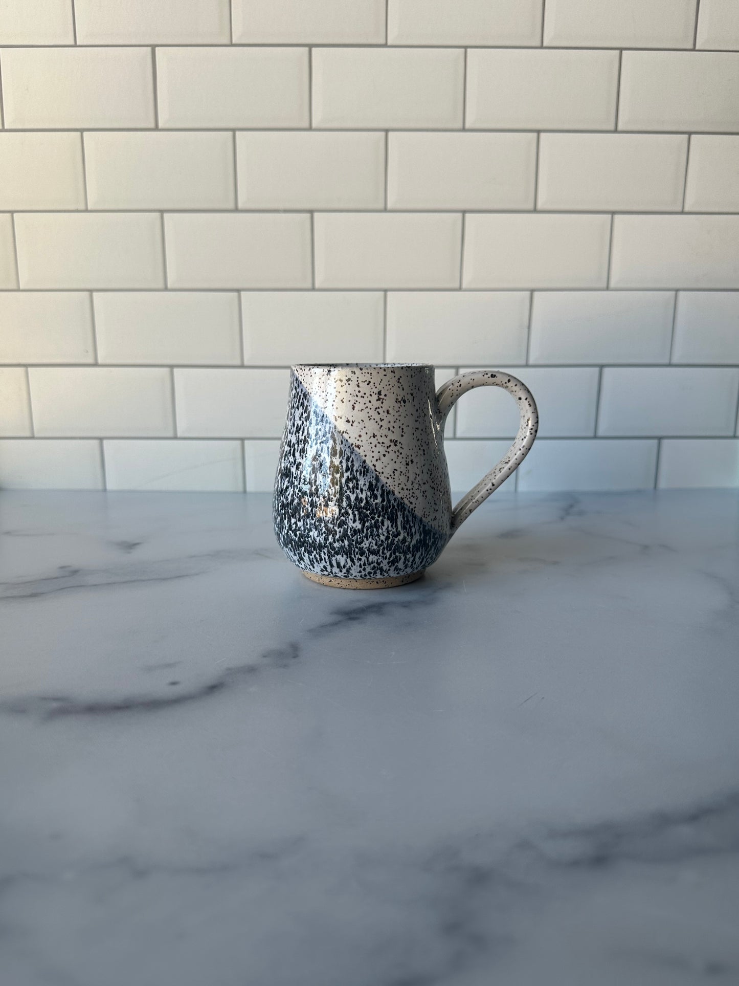 Black and White Drop Mug on Speckled Clay